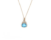 18K Rose Gold Necklace With Blue Topaz Gemstone And Diamonds
