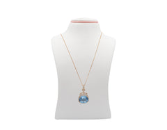 18K Rose Gold Necklace With Blue Topaz Gemstone And Diamonds