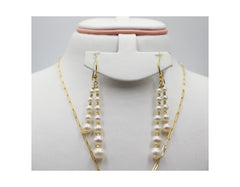 18K Gold Set Earrings and Necklace with beautiful Pearl Design With Zero Making Charges AFN03748/AFE09032