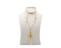 18K Gold Set Earrings and Necklace with beautiful Pearl Design With Zero Making Charges AFN03748/AFE09032