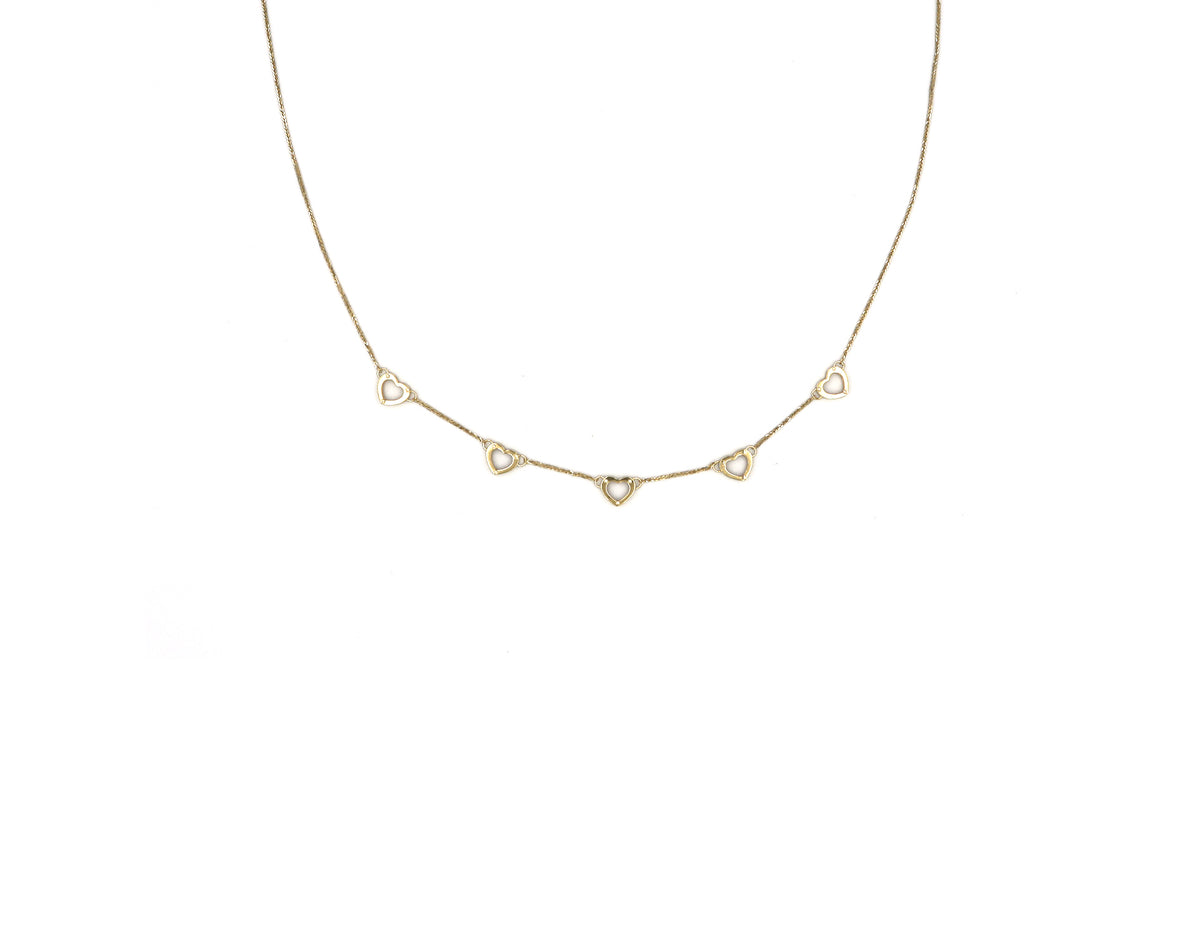 18K Gold Choker Necklace with the charms of hearts very cute design N00492