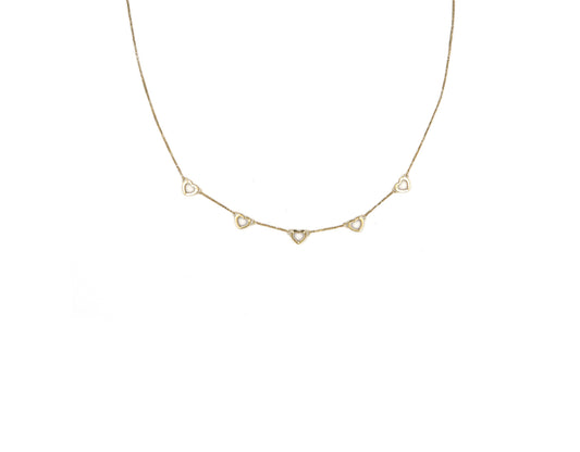 18K Gold Choker Necklace with the charms of hearts very cute design N00492