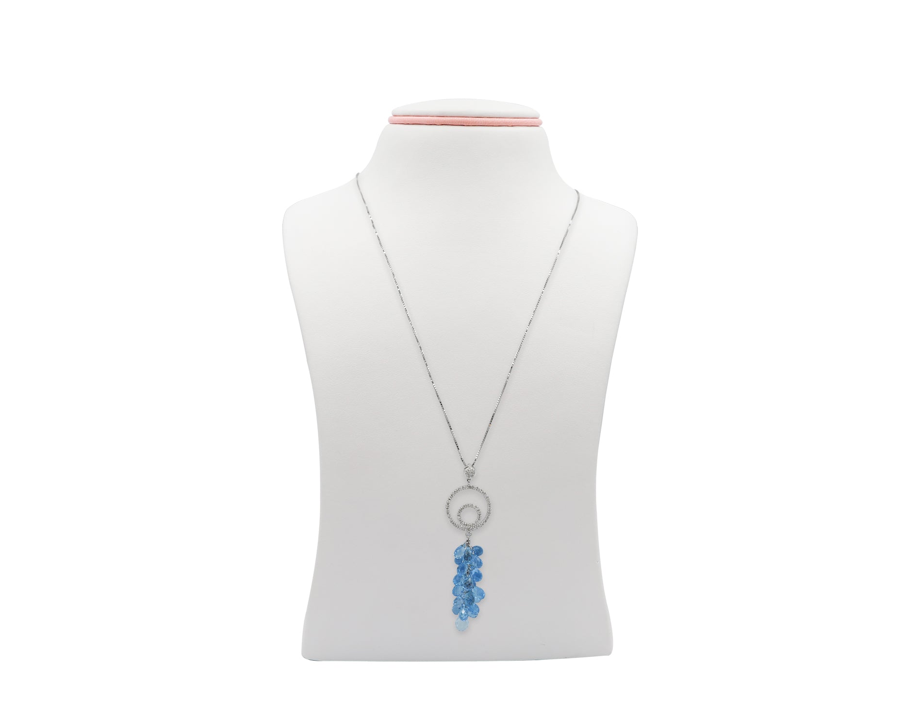18K White Gold Necklace With Blue Topaz Gemstone And Diamonds DK61443