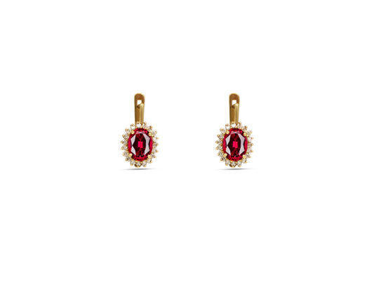18K Gold Earring With Diamonds And Ruby Gemstone LMR07308