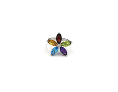 18K White Gold Ring With Multicolor Gemstone And Diamonds R20035C