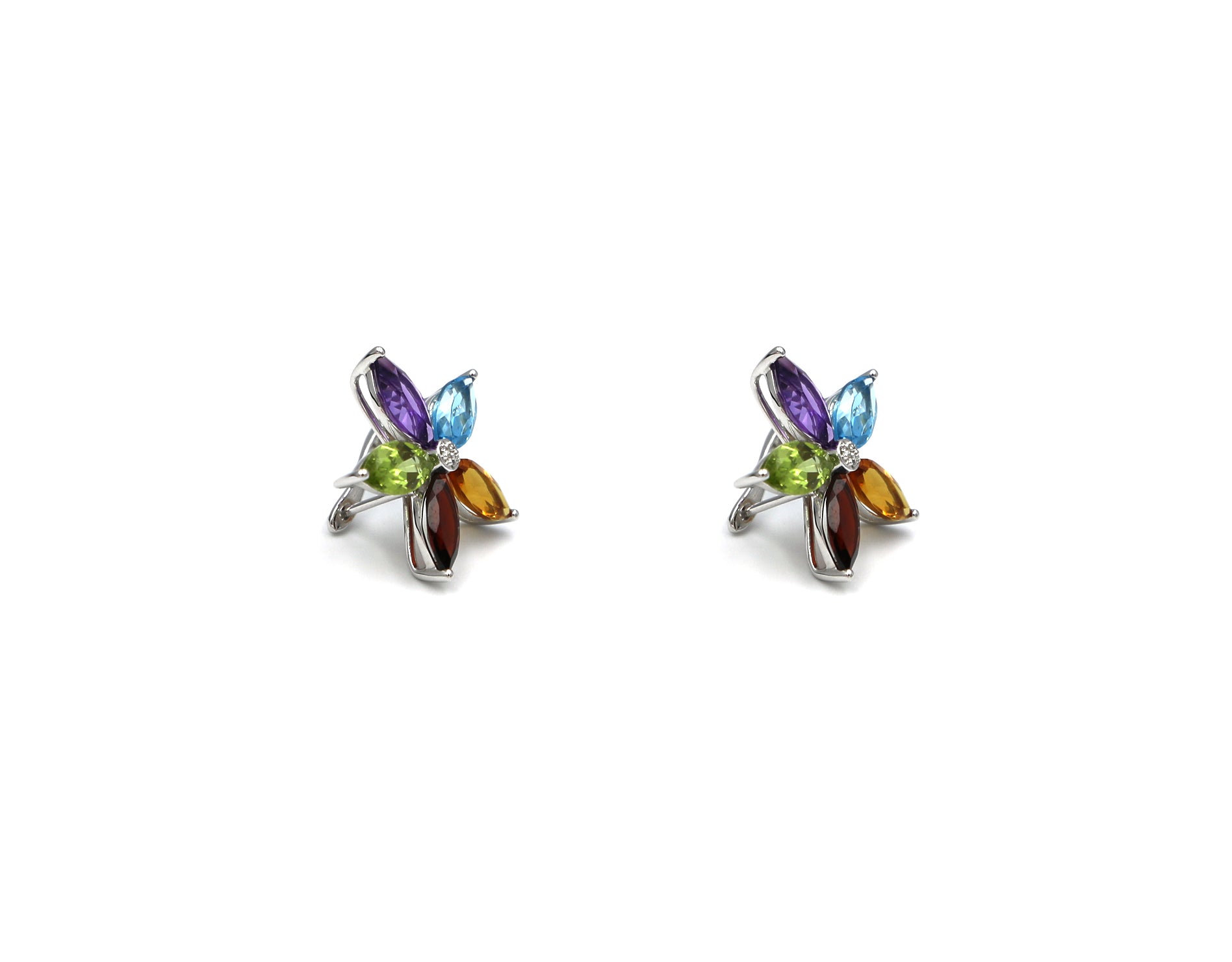 18K Gold Earring With Multicolor Gemstones And Diamonds R20035ZA
