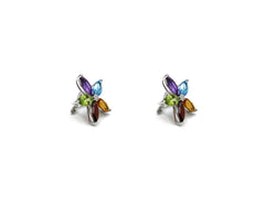 18K Gold Earring With Multicolor Gemstones And Diamonds R20035ZA