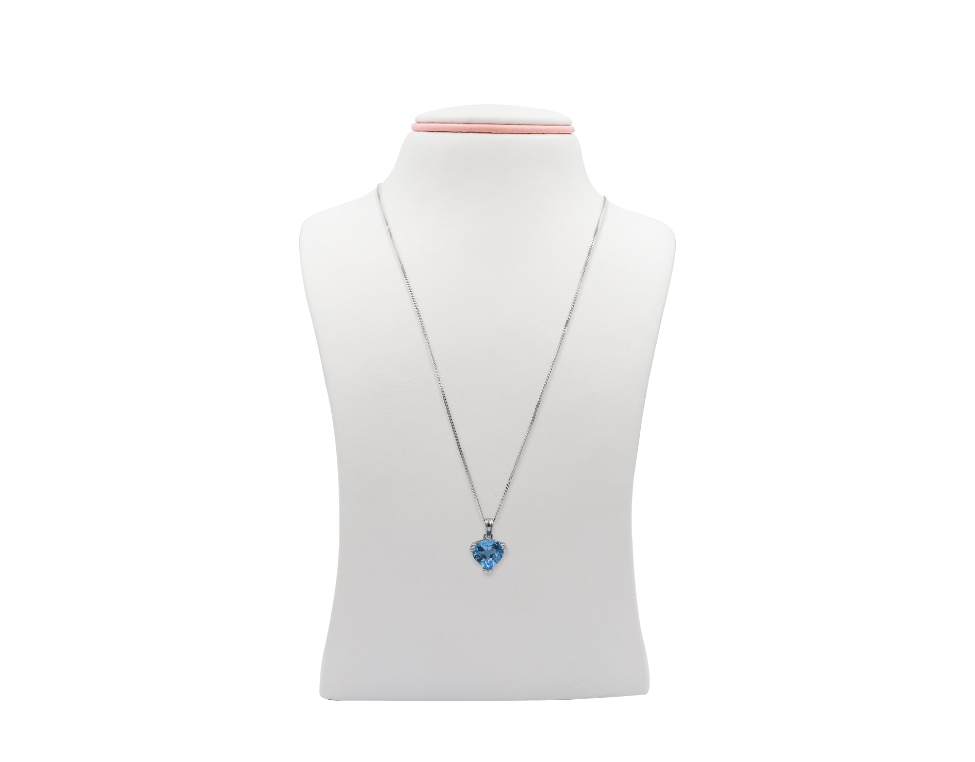 18K White Gold Necklace With Blue Topaz Gemstone And Diamonds SP00623